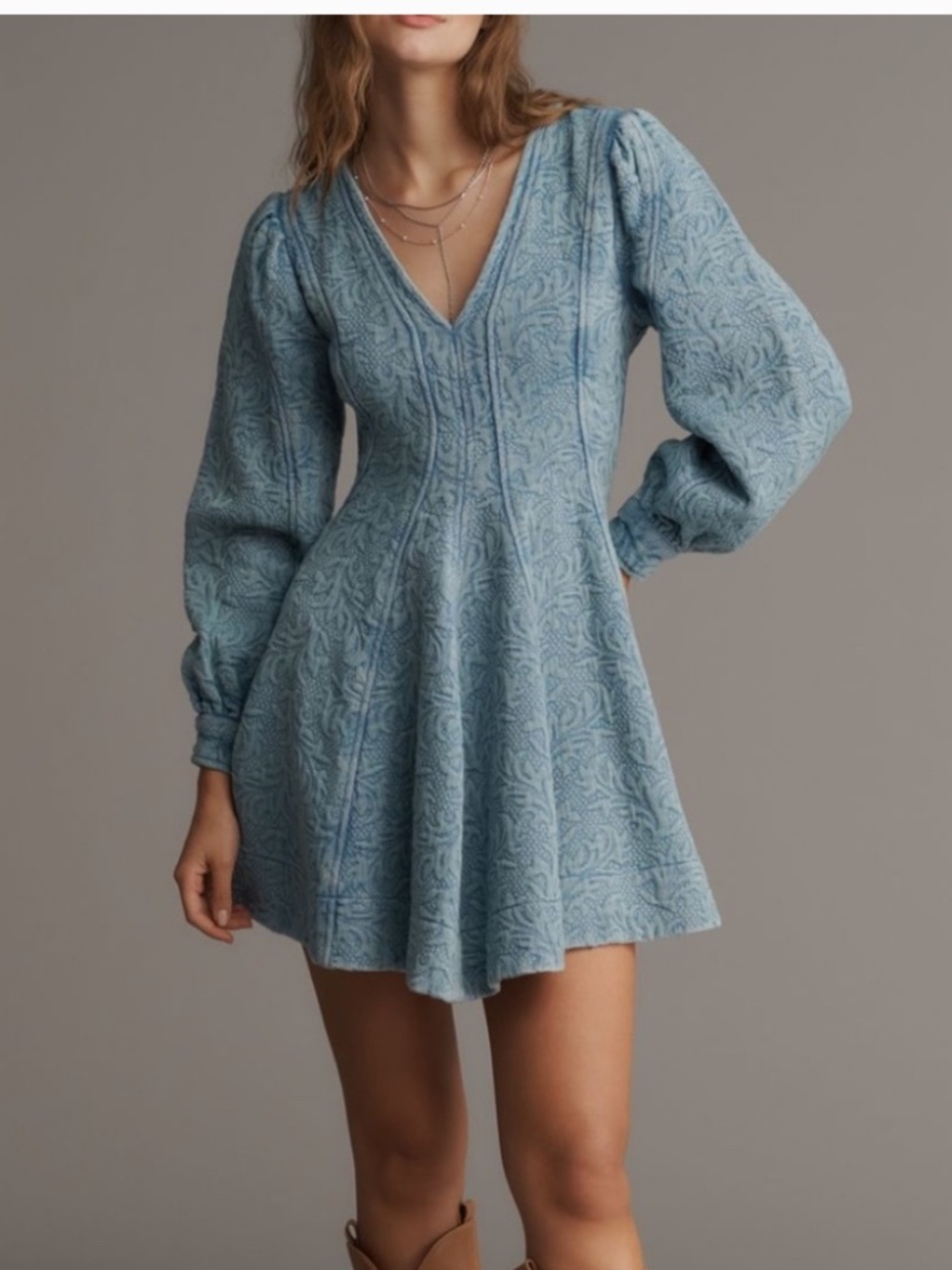Anthropologie Pilcro Sky Blue Textured V-Neck Mini Dress Sz 4